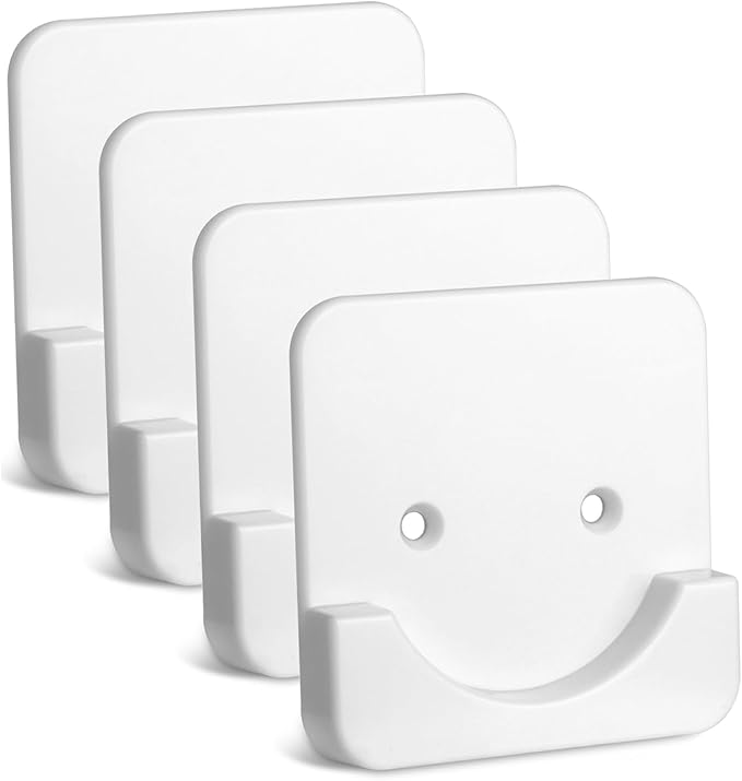 4 Pack Adhesive Shower Tension Rod Holder for Tile | Shower Curtain Rod Retainer for Wall Mount | No Drilling | Stick On | White (Shower Curtain Rod Not Included)