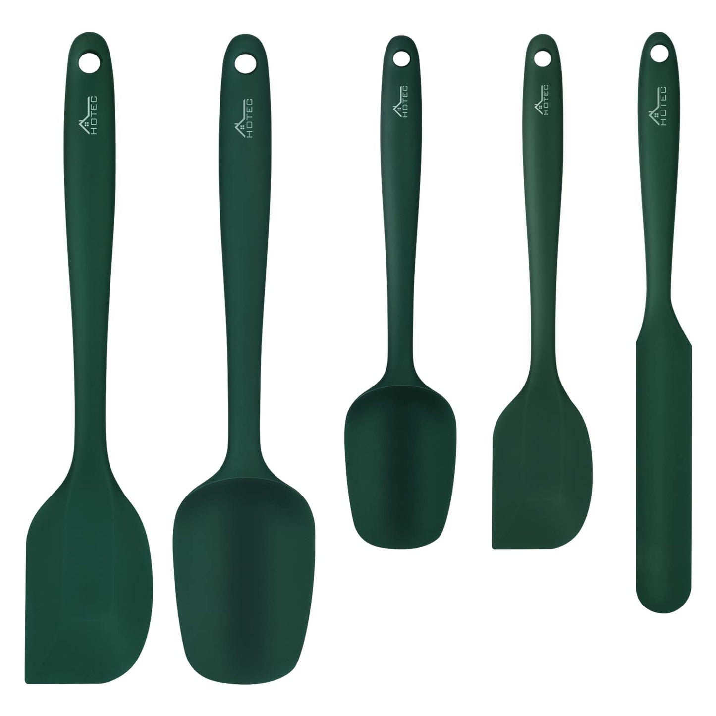 HOTEC 600℉ Heat Resistant BPA-Free Silicone Rubber Spatula Set,Kitchen Cooking Spatulas, Baking, Mixing for Non Stick Cookware, Dishwasher Safe, Set of 5 Aqua Sky