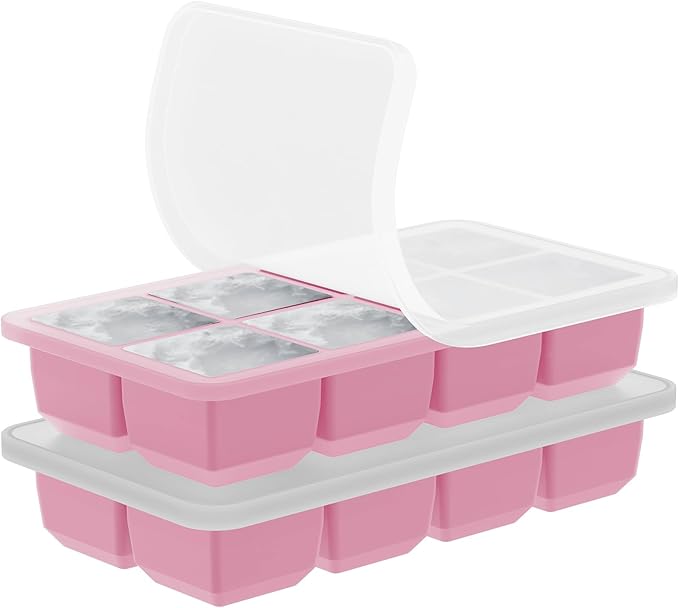2 Pack Silicone 2 Inch Large Ice Cube Molds for Cocktails Wine Fruit and Bourbon Whiskey Easy Release Ice Cube Tray with Lid Ideal for Cold Drinks and Entertaining Gatherings