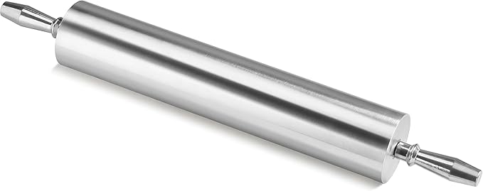 New Star Foodservice 18 Inch Aluminum Rolling Pin, Extra Heavy Duty Commercial Dough Roller with Rotating Barrel and Handles, Silver