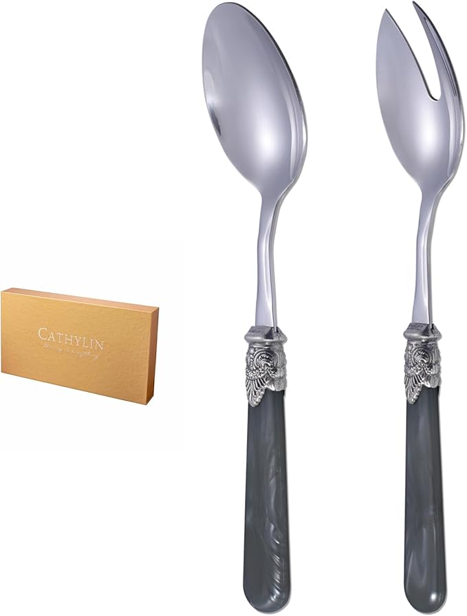 CATHYLIN 2-piece Salad Servers Stainless Steel Salad Serving Set Salad Fork and Spoon (White)