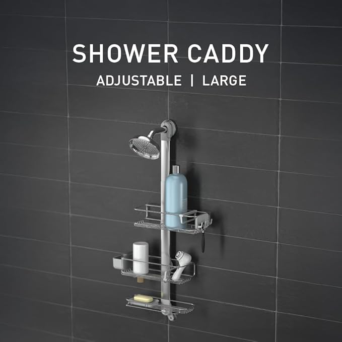 simplehuman Adjustable and Extendable Shower Caddy Large, Stainless Steel and Anodized Aluminum