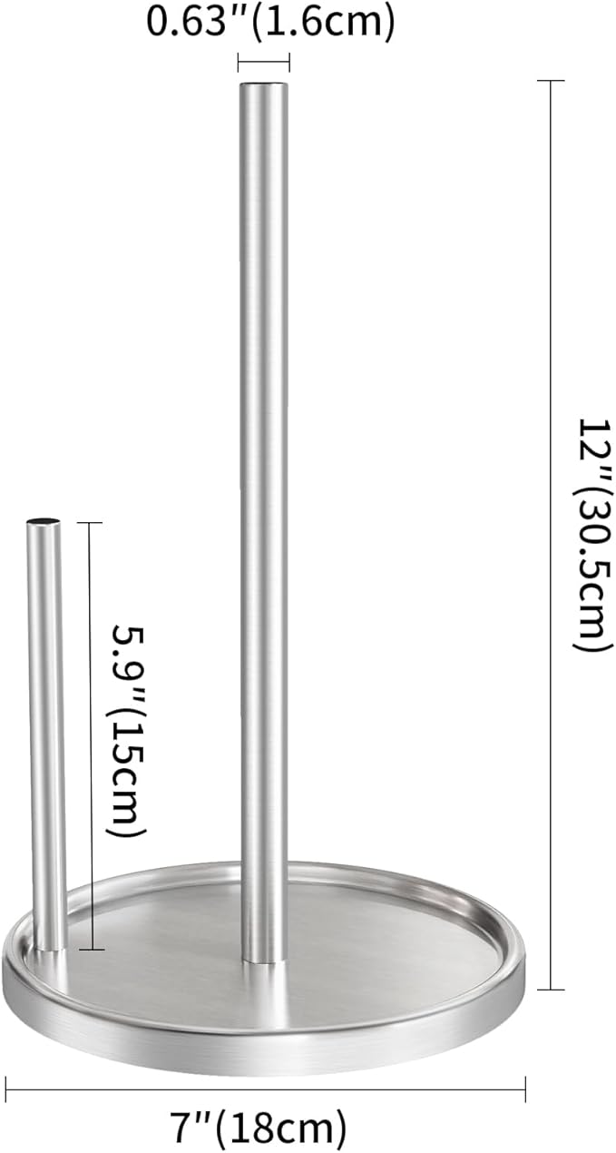 Paper Towel Holder Countertop, Silver Kitchen Paper Towels Holder, Paper Roll Holder with Weighted Base