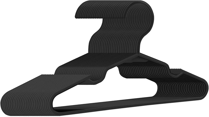 Baby Hangers for Closet 50 Pack Black Plastic Kids Children's Clothes Hangers Non-Slip (Black, 50)