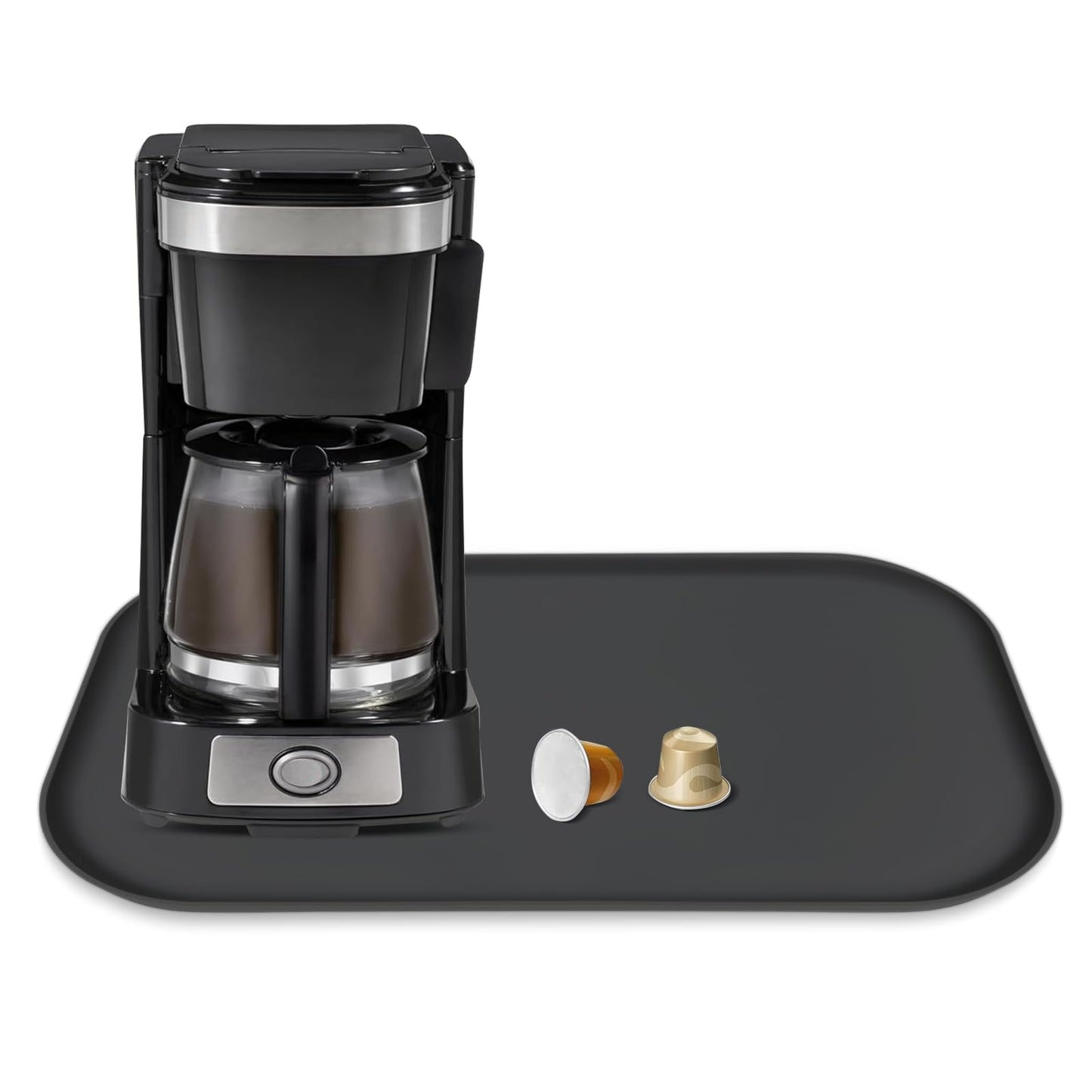 Silicone Coffee Maker Mat with Lip for Countertops, 24'' x 16'', Grey