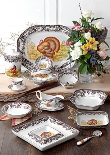 Spode Woodland Turkey Square Chip and Dip, 12"