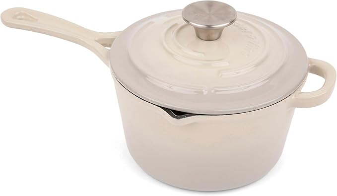 Larder & Vine Enameled Cast Iron Saucepan | 2.2 qt Sauce Pan with Lid | Saucepan with Pour Spouts | Enameled Cast Iron Pot Compatible on All Cooktops & Oven Safe to 500° F | Cabernet