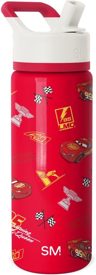 Simple Modern Kids Summit Water Bottle with Straw Lid |Disney Lightning McQueen 18oz Stainless Steel Cup Insulated Tumbler for Boys, School | Cars Lightning Speed