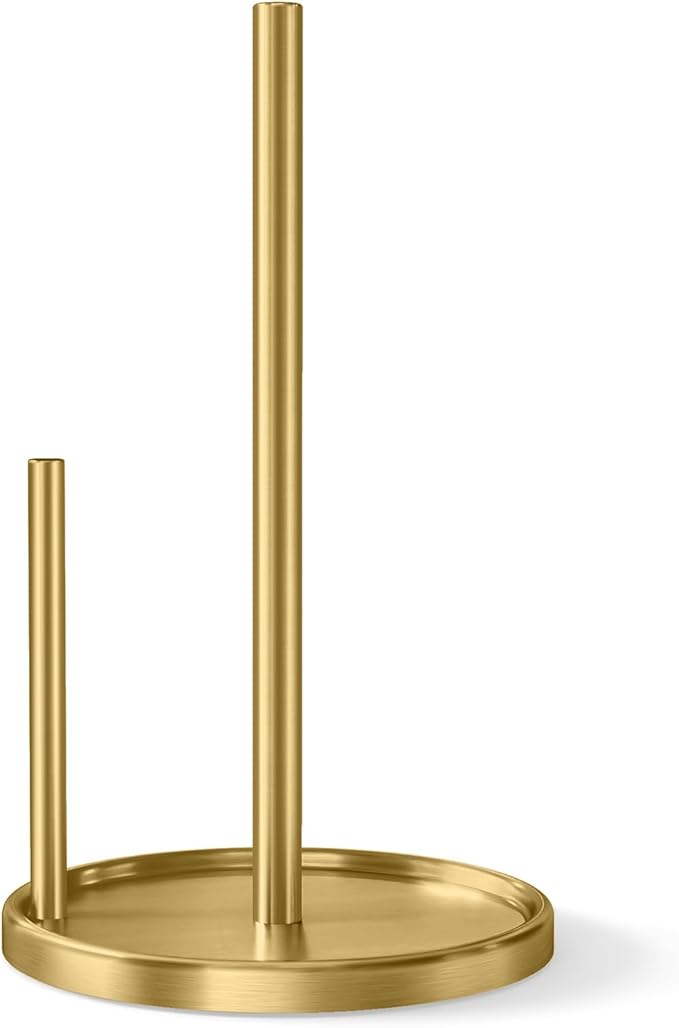Paper Towel Holder Countertop, Gold Kitchen Paper Towels Holder, Paper Roll Holder with Weighted Base