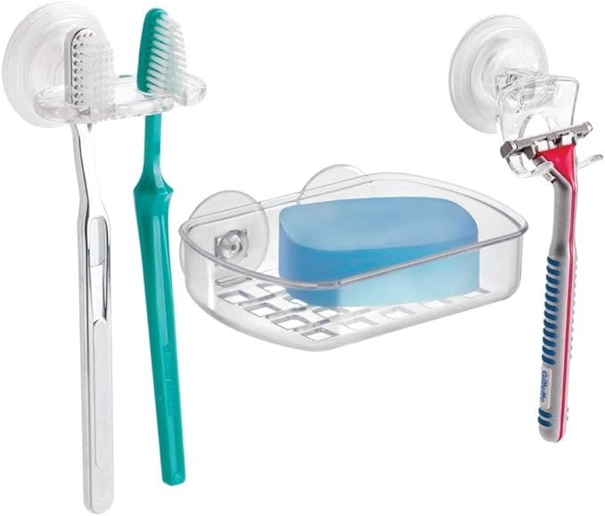 iDesign BPA-Free Plastic Bathroom Suction Toothbrush Holder - 2.75" x 2.25" x 2", Clear