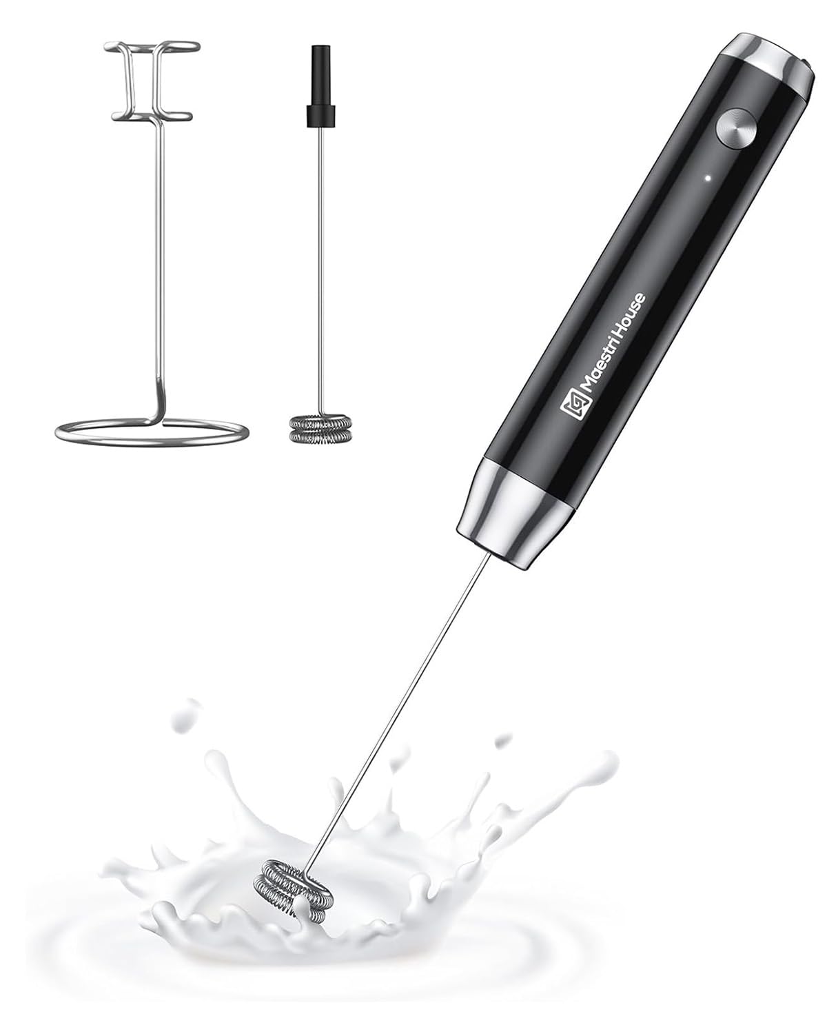 Maestri House LunaFro Rechargeable Milk Frother,Stand & 2 Detachable Whisks