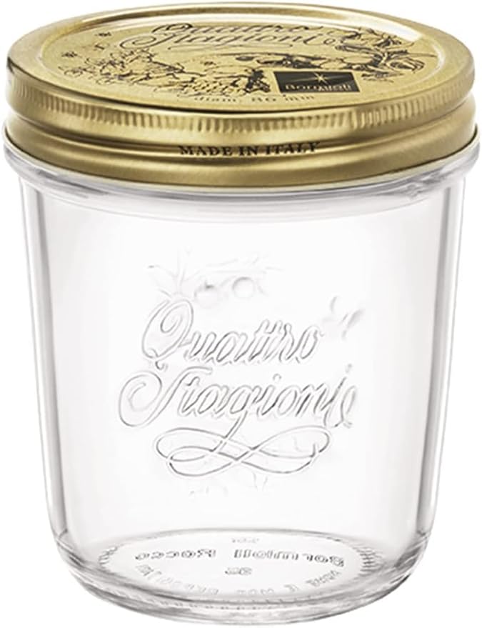 Bormioli Rocco Quattro Stagioni Mason Jar - 50.75 Oz. One-Piece Twist Top Lid, Beehive Motif - Ideal for Canning, Fermentation & Dry Storage - Embossed Glass Container, BPA-Free, Made in Italy