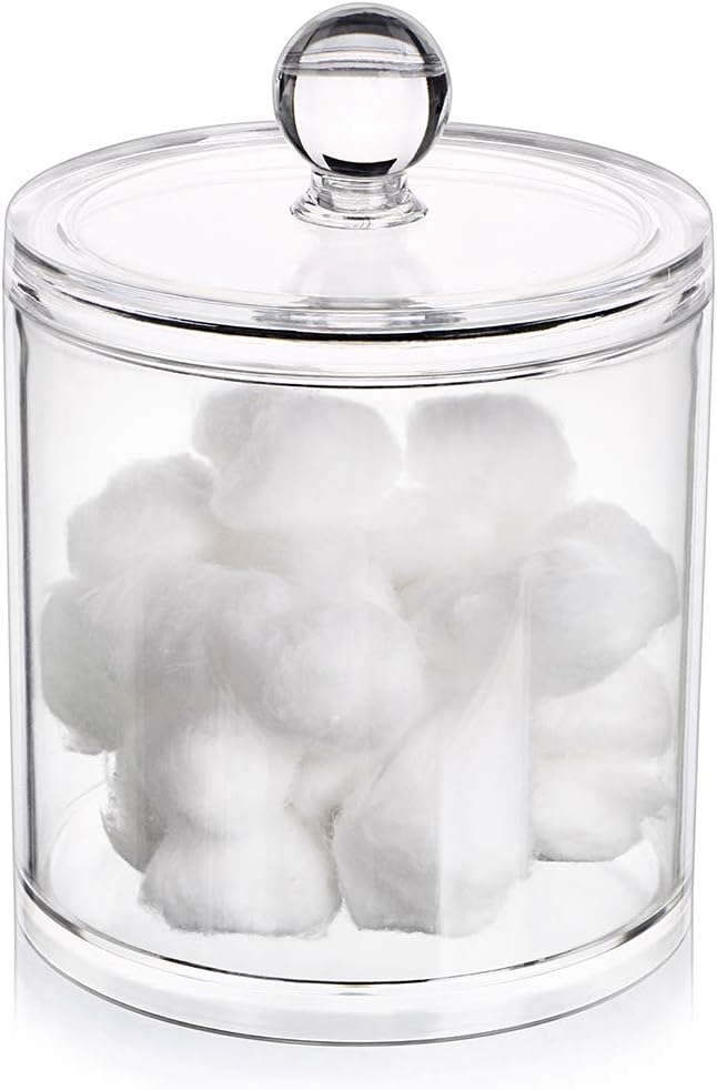 Hipiwe Cotton Ball and Swab Organizer with Lid Apothecary Acrylic Jar Makeup Qtip Organizer Bathroom Storage Canister Jar for Cotton Rounds Pads Q-tips Holder