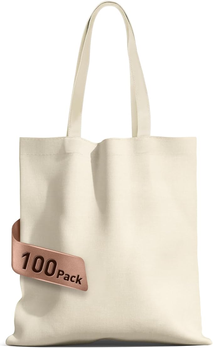 MOLOVA 1-200 Pack Available Standard 14"x15" Premium Canvas Tote Bags,Load 55lbs,Reusable bag made of 6oz of natural canvas with Handles for Gift-Giving,Work,DIY Projects,Shopping