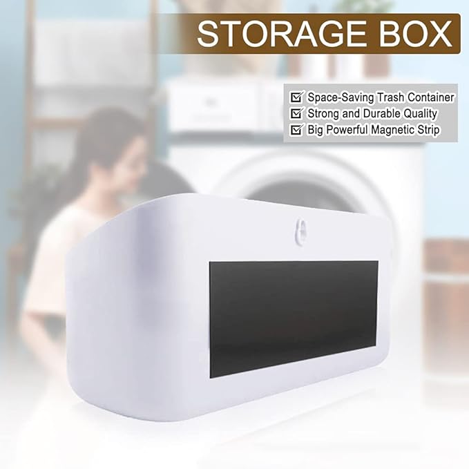 Picowe Magnetic Laundry Storage, Lint Holder Bin for Laundry Room, Space-Saving Trash Container Hanging on Dryer, Washer or Wall Mount Trash Bin (Gray White)