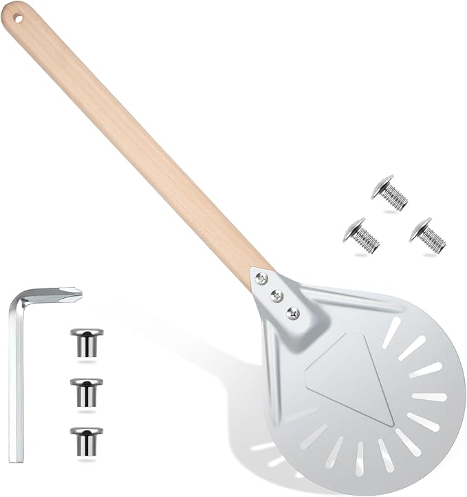 Pizza Turning Peel Round Metal Aluminum Perforated Pizza Turner, 10 Inch