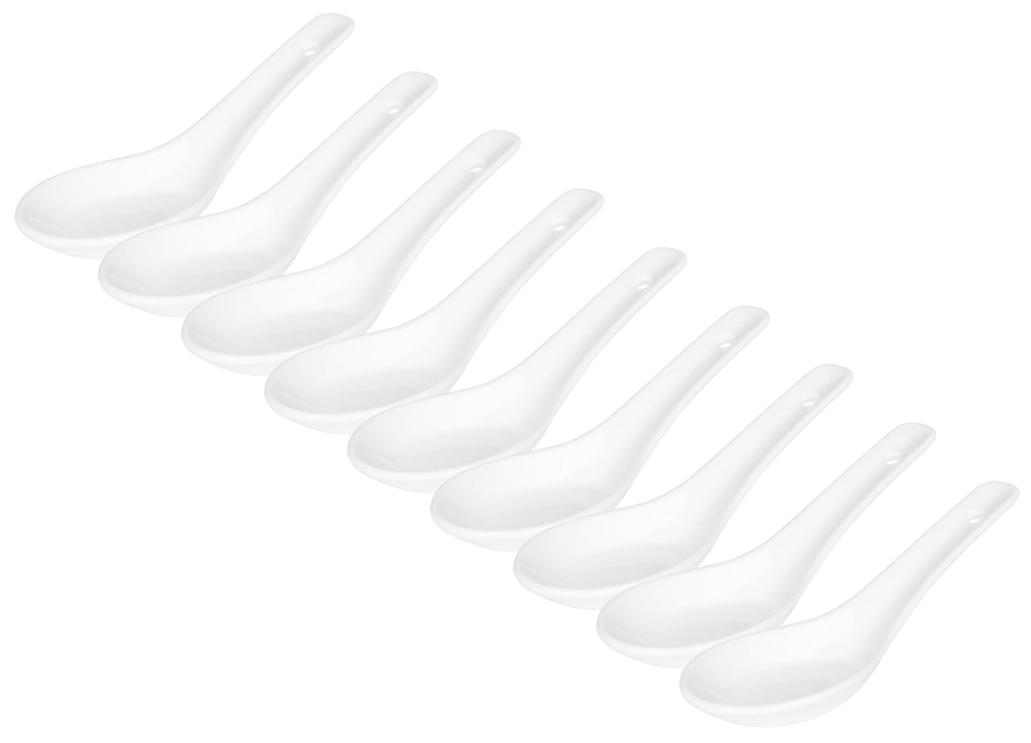 Soup Spoons Set of 8, Ceramic Chinese Soup Spoon, Asian Soup Spoons, White Japanese Spoon Large for Ramen Pho Wonton Dumpling Miso, Deep Oval Hook Design (8 pcs-6.7 inch)