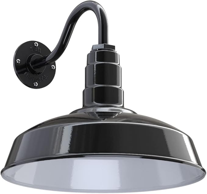 11" Straight Arm Barn Light Outdoor | Farmhouse | Modern Gray/Brass