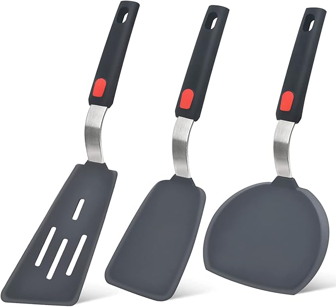 Beijiyi Silicone Spatula Turner Set of 3, 600°F Heat Resistant (Khaki)
