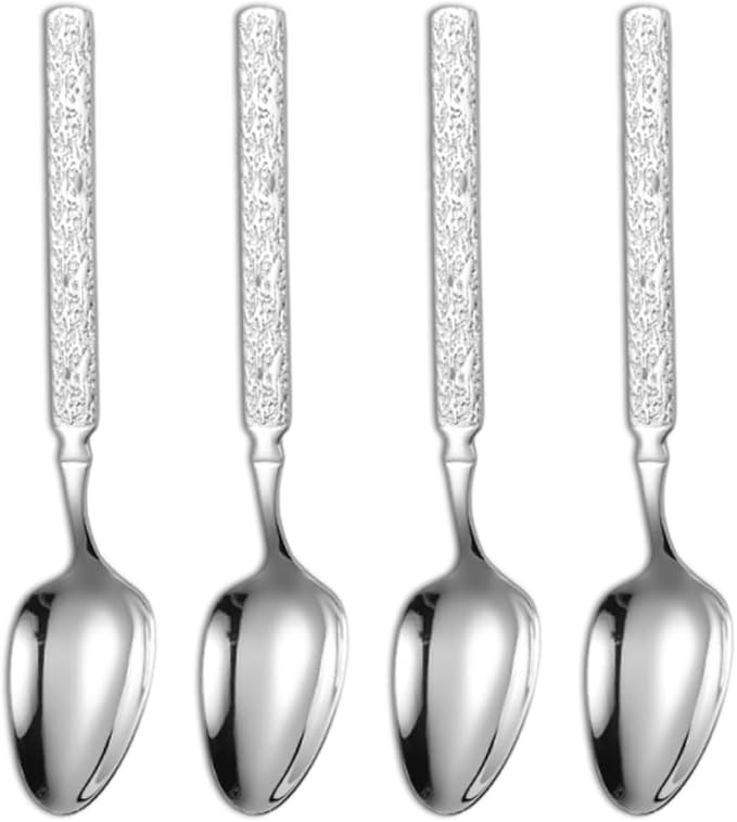 Ouliget Thickened Stainless Steel Dinner Spoons with Hammered Edge,4 Pcs