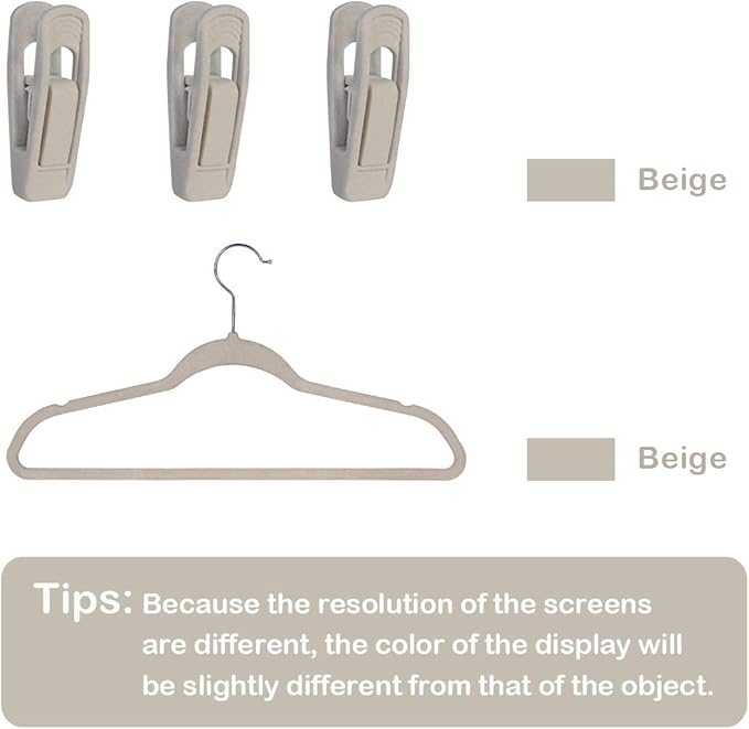 Trgowaul Velvet Hangers Clips, Pants Hangers Velvet Clips, Strong Finger Clips Perfect for Thin Velvet Hangers (60pc, Beige)