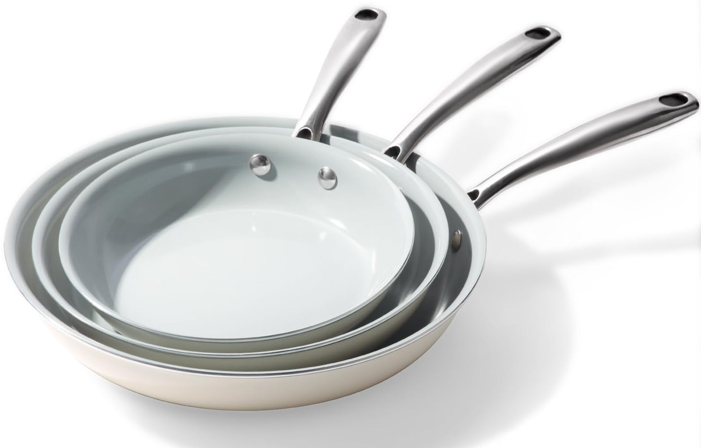 Cookersway Ceramic Nonstick Frying Pan Set - 3-Piece Skillet Set (8", 9.5", 11"), PFOA & PFAS Free, Stay Cool Handle, Dishwasher Safe, Induction Compatible Cookware for Omelet, Sauté, Fry