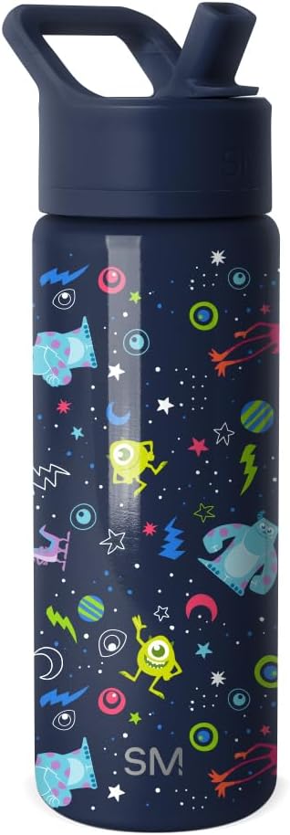 Simple Modern Kids Summit Water Bottle with Straw Lid | Disney Pixar Monsters Inc 18oz Stainless Steel Cup Insulated Tumbler for Boys, Girls, School | Dream Team