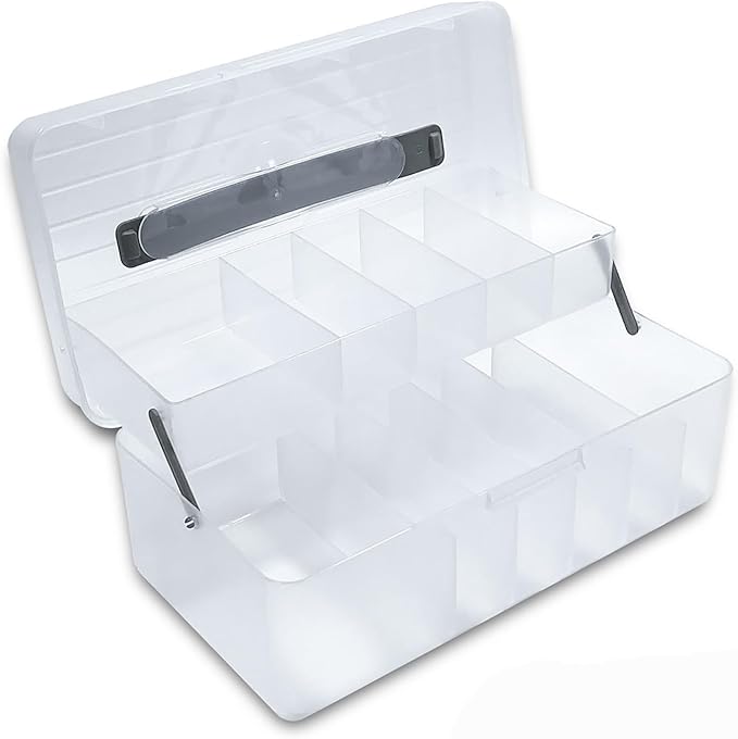 Large Bandage Organizer with Lid, Plastic 2 Tiers Container for Home Medicine Cabinet, Office, School Use, Bandages Storage Holder for Fabric Adhesive Strip, Medical Elastic Wrap