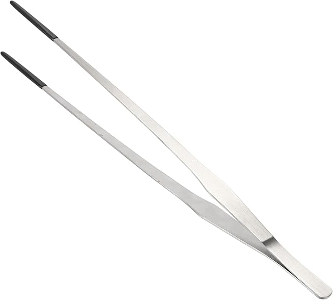 CAPASTEC 14.96" L Aquarium Straight Feeding Tweezer for Feeding with Black Rubber Tip