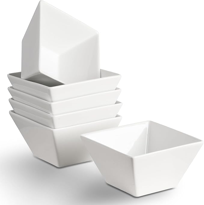 Meideal Small Porcelain Serving Bowl Set of 6, 4.6" Square Cereal Bowl