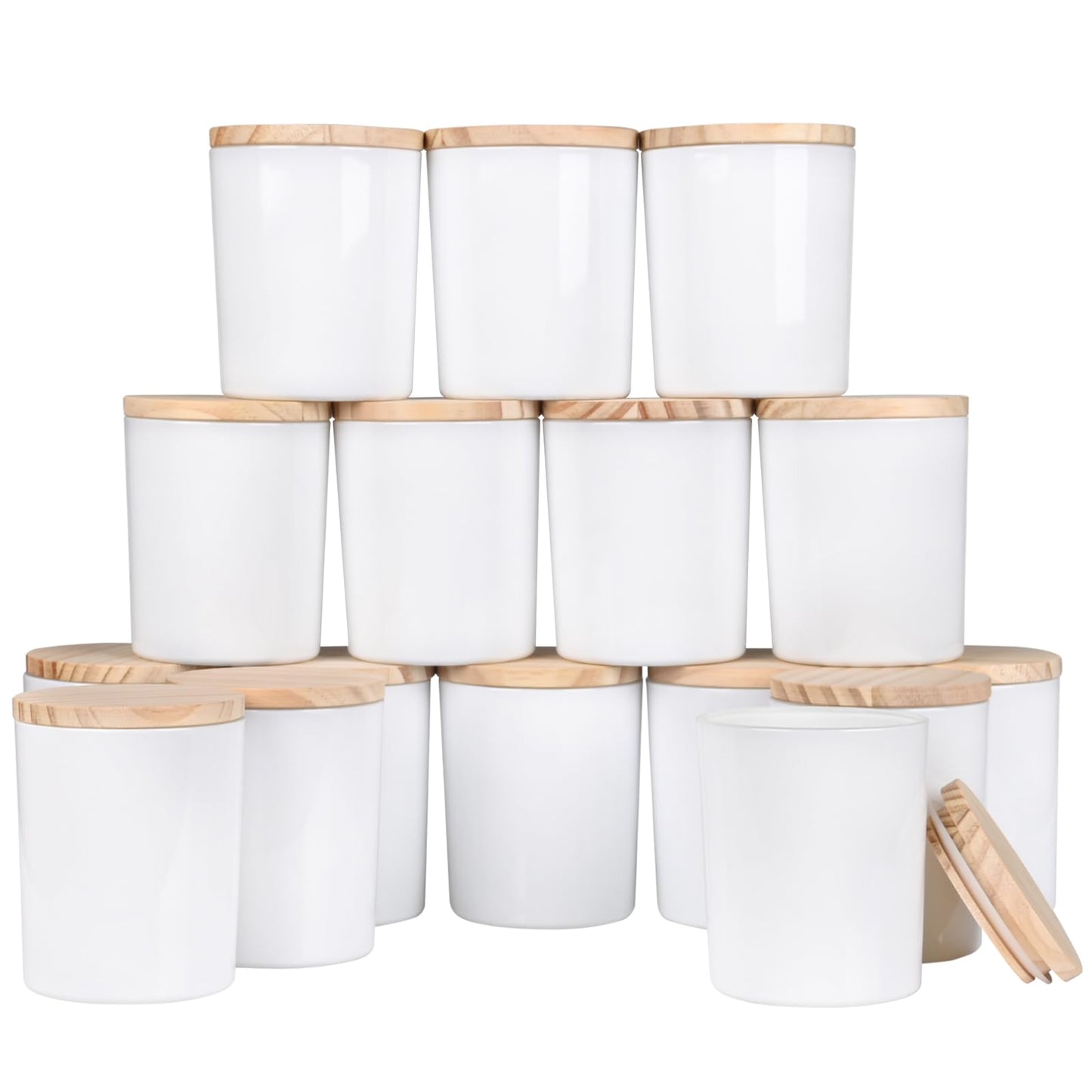 SHOWIN Thick Candle Jars for Making Candles 16 Pcs, 7 OZ Empty Jars with Wood Lids for Candle Making, Sample Container, Frosted White