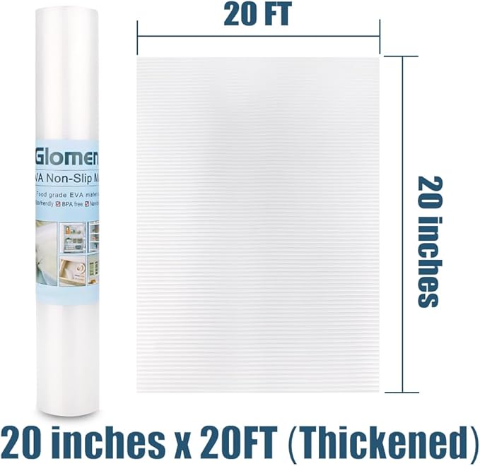 Shelf Liner, Non-Slip Cabinet Liner, Washable Oil-Proof for Kitchen Cabinet, Shelves, Refrigerator, Storage, Desks, 20 Inches x 20 FT, Non Adhesive Drawers Liner… (20 Inches x 20 FT, Thickened)