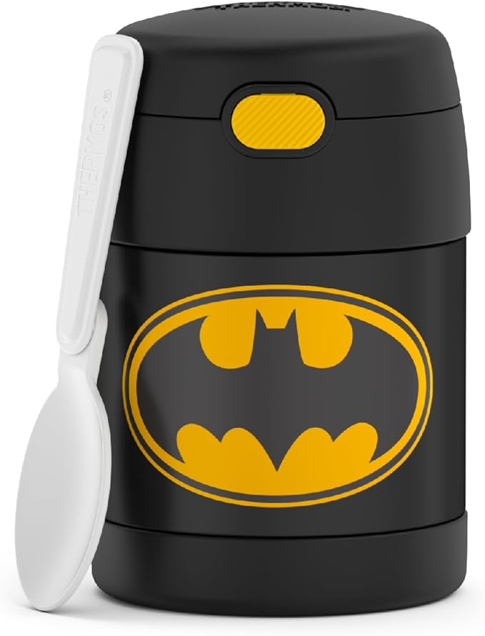 THERMOS FUNTAINER Insulated Food Jar, 10 Ounce, Kid Friendly Food Jar with Foldable Spoon, Batman