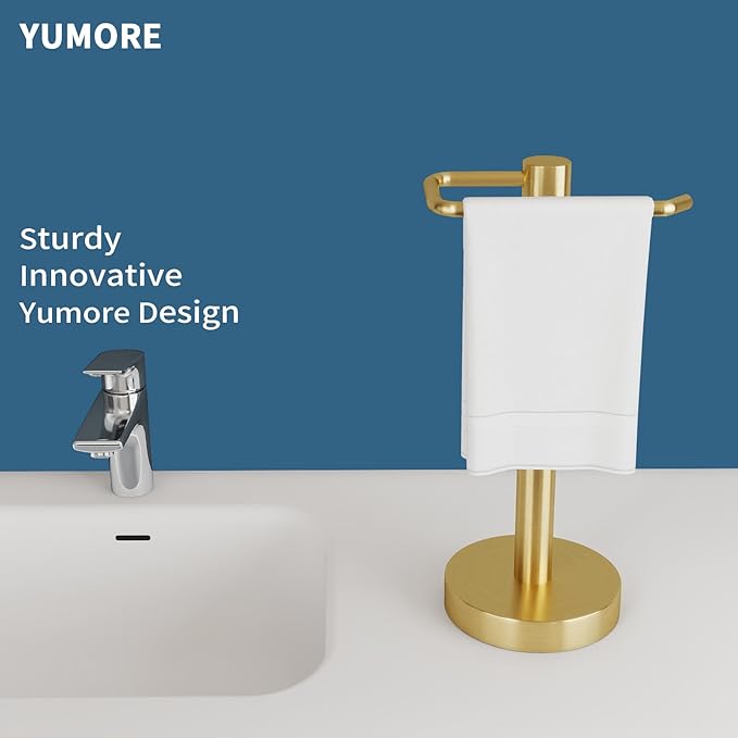 YUMORE Hand Towel Holder Stand Countertop Towel Rack Free Standing Towel Bar Hanger for Bathroom Kitchen (Gold)