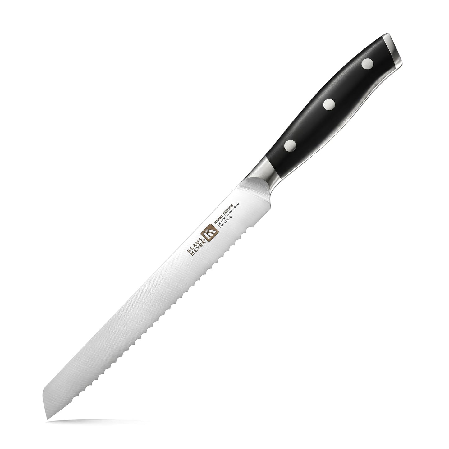 Klaus Meyer 6 Inch Serrated Utility Knife, Bread and Tomato Knife(Black)