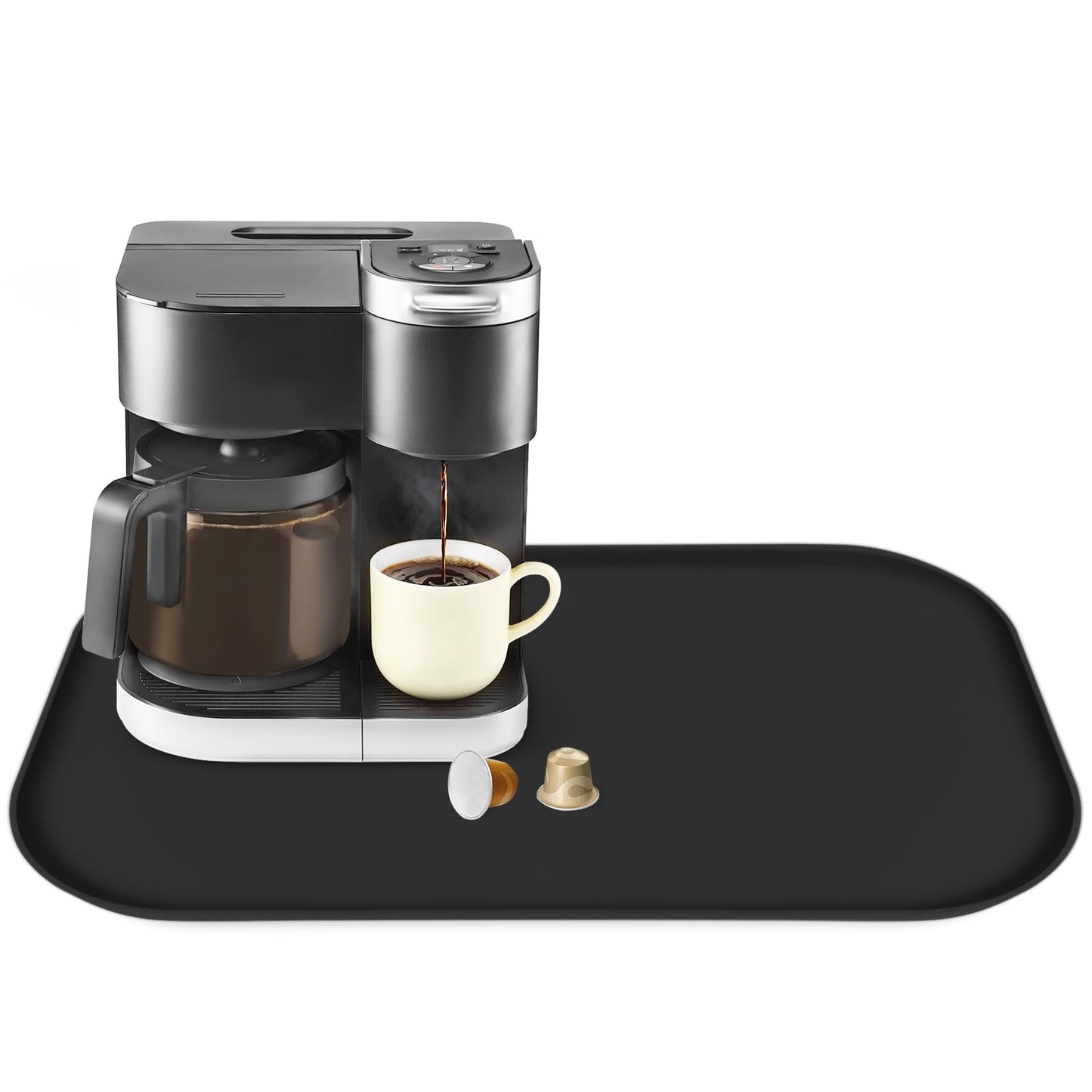 Silicone Coffee Maker Mat with Lip for Countertops, 24'' x 16'', Grey
