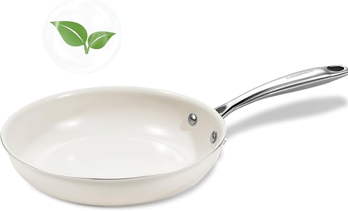 SAKAMOSH 9.5" Nonstick Ceramic Frying Pan, Non Toxic Pan, White