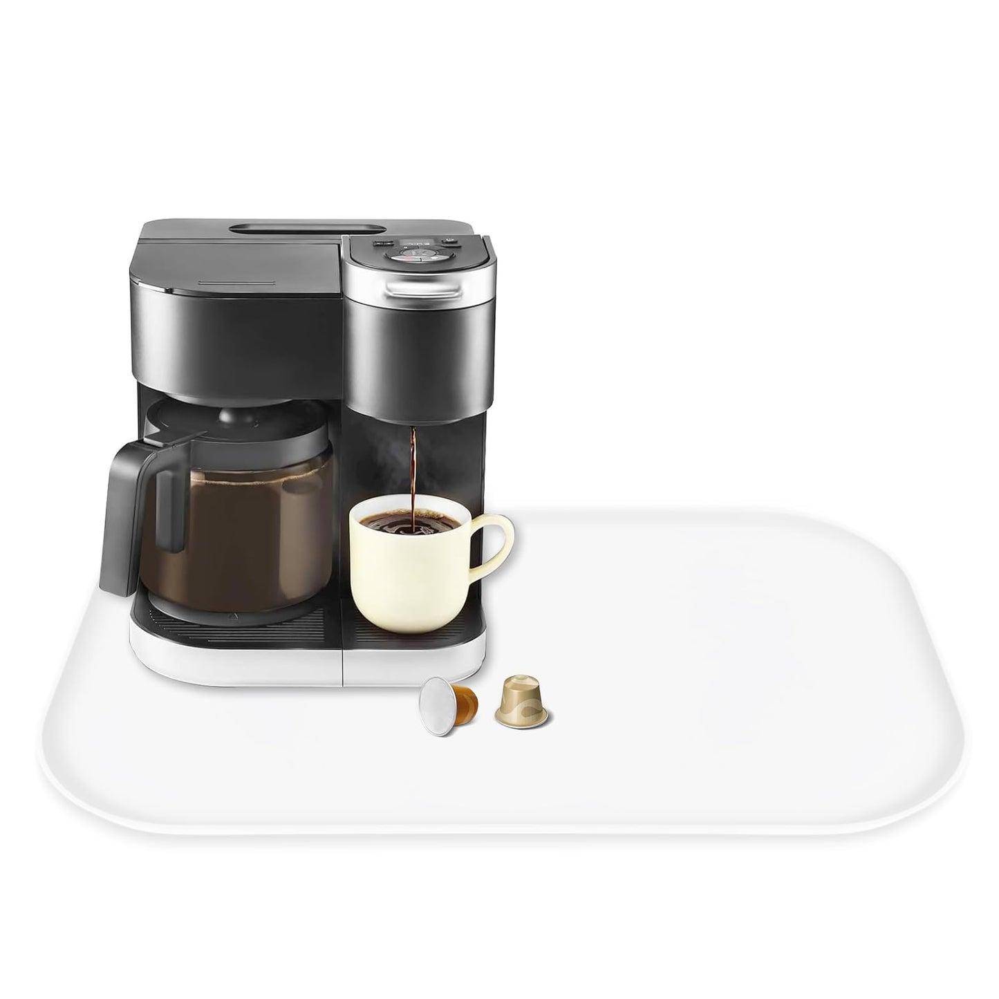 Silicone Coffee Maker Mat with Lip for Countertops, 24'' x 16'', Grey