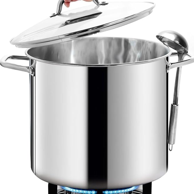 HOMICHEF Commercial Grade LARGE STOCK POT 20 Quart With Lid - Nickel Free Stainless Steel Cookware - Healthy Polished Stockpots - Heavy Duty Induction Soup Pot