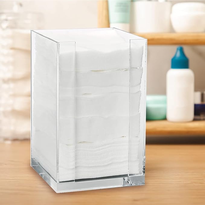 ForPro Square Pad Dispenser - Clear, Acrylic, Open Sides and Top Dispenser - Fits 4” x 4” Cotton Pads - 7” H x 4.25” W x 4.25” L (Pack of 2)