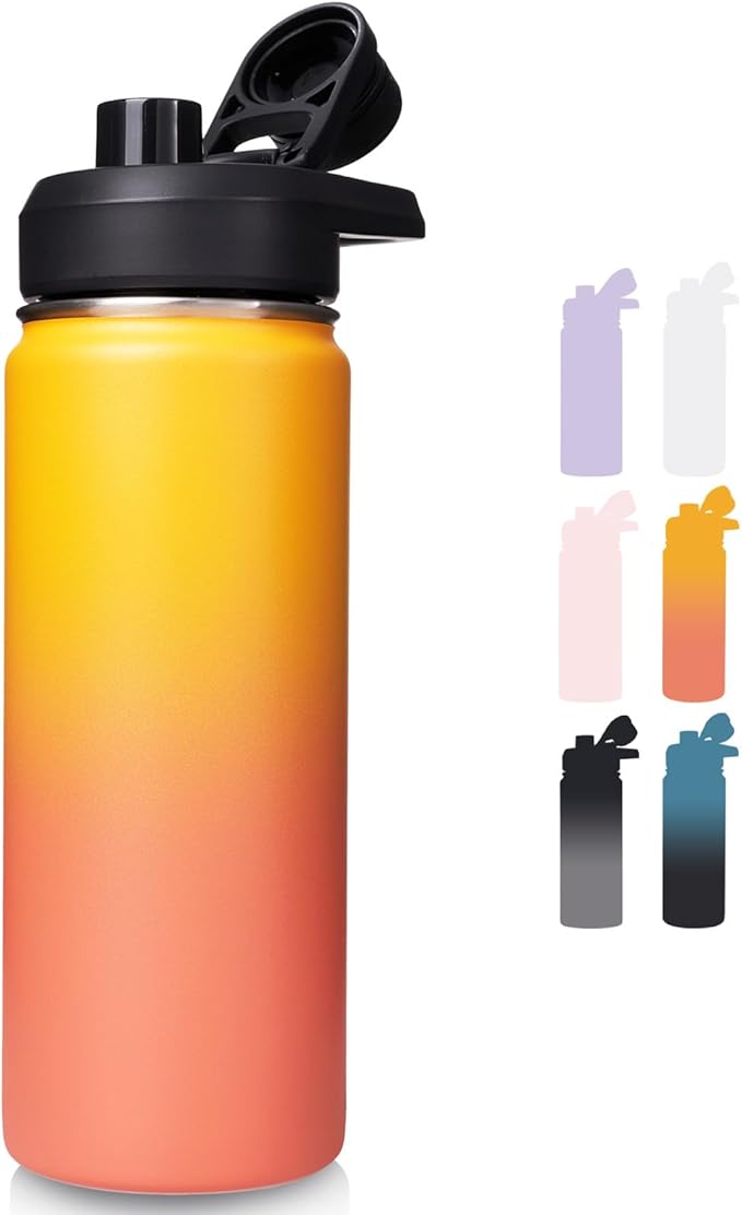 18 oz Insulated Water Bottle with Handle, 304 Stainless Steel Water Bottles with Wide Mouth, Double Wall Vacuum Sports Water Bottle, BPA Free, Keep Cold and Hot, Yellow&Orange