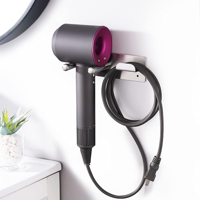 Hair Dryer Holder, SUS304 Adhesive Blow Dryer Holder Wall Mounted Compatible with Dyson Hair Dryer, Hair Dryer Organizer Dyson Hair Dryer Wall Mount
