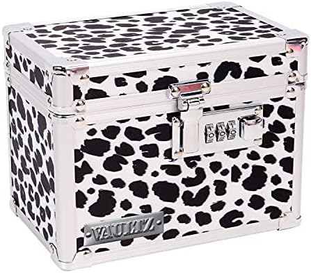 Vaultz Medicine Lock Box w/Combination Lock - 5 x 7 x 5 Cabinet Safe, Black & White Leopard