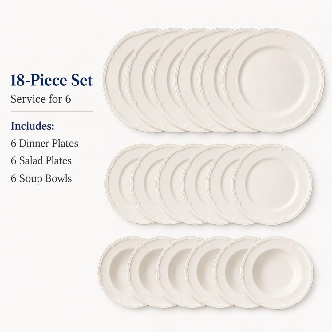 Villeroy & Boch Manoir 18 Piece Dinnerware Set, Creamy White