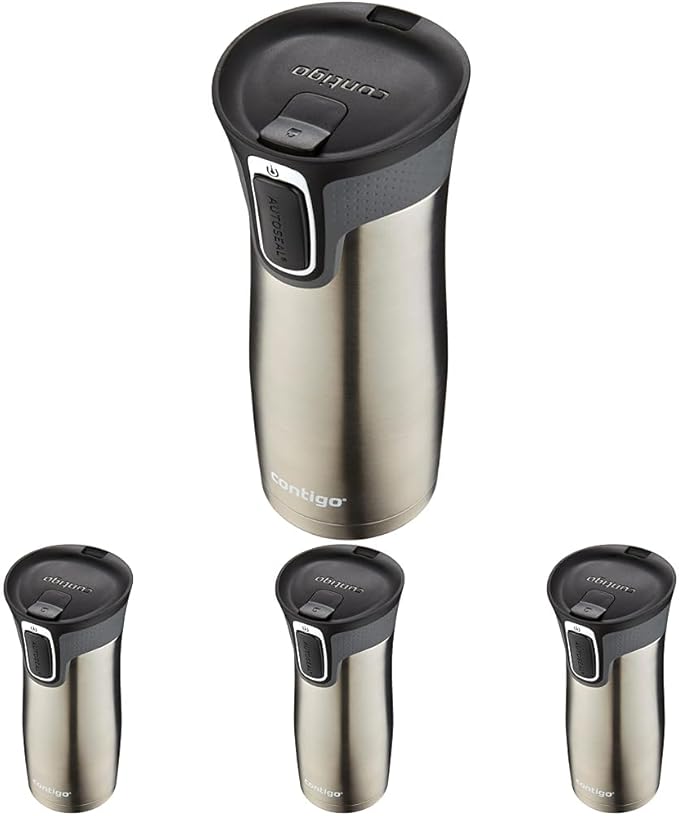 Contigo West Loop Stainless Steel Travel Mug with AUTOSEAL Lid,16oz.,Stainless Steel/Black,(Pack of 4)