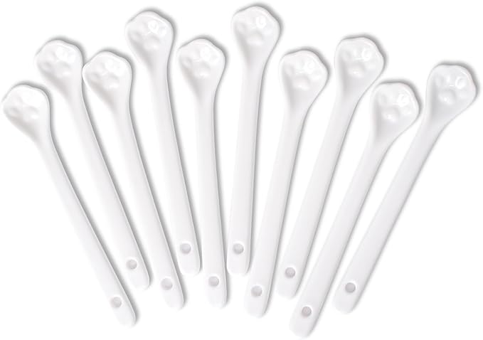 White Long Handle Porcelain Spoons Coffee, Tea, Yogurt and Ice-cream, Cutlery Fitting Ceramic Spoons 5.1 Inch Set of 10 (10, 5.1 inch)