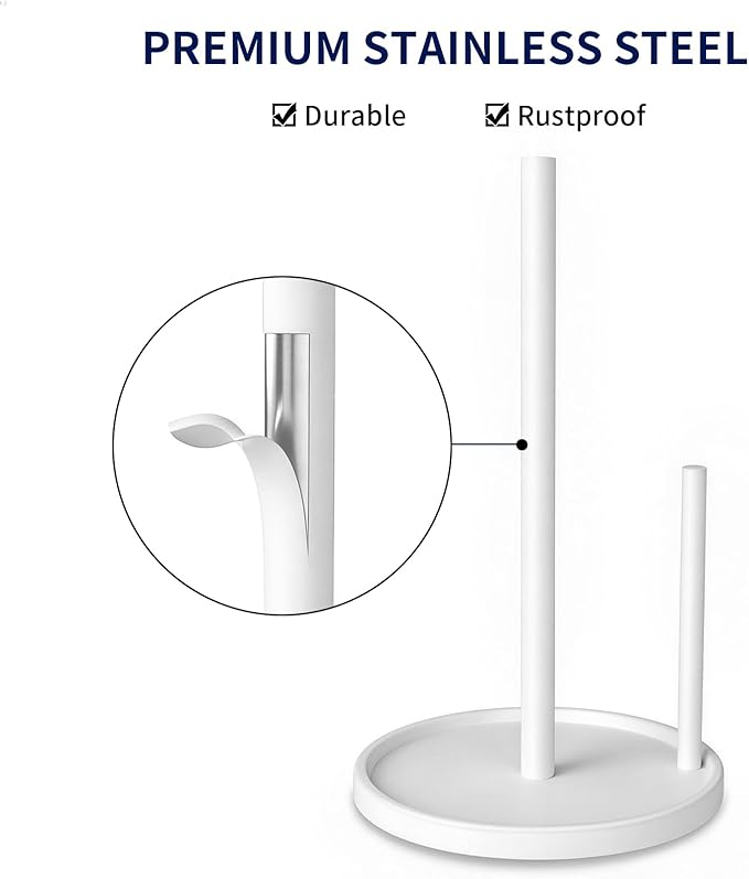 Paper Towel Holder Countertop, White Kitchen Paper Towels Holder, Paper Roll Holder with Weighted Base