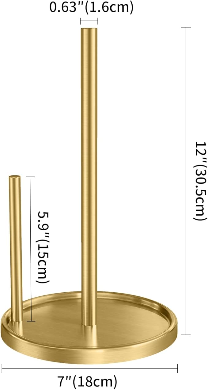 Paper Towel Holder Countertop, Gold Kitchen Paper Towels Holder, Paper Roll Holder with Weighted Base