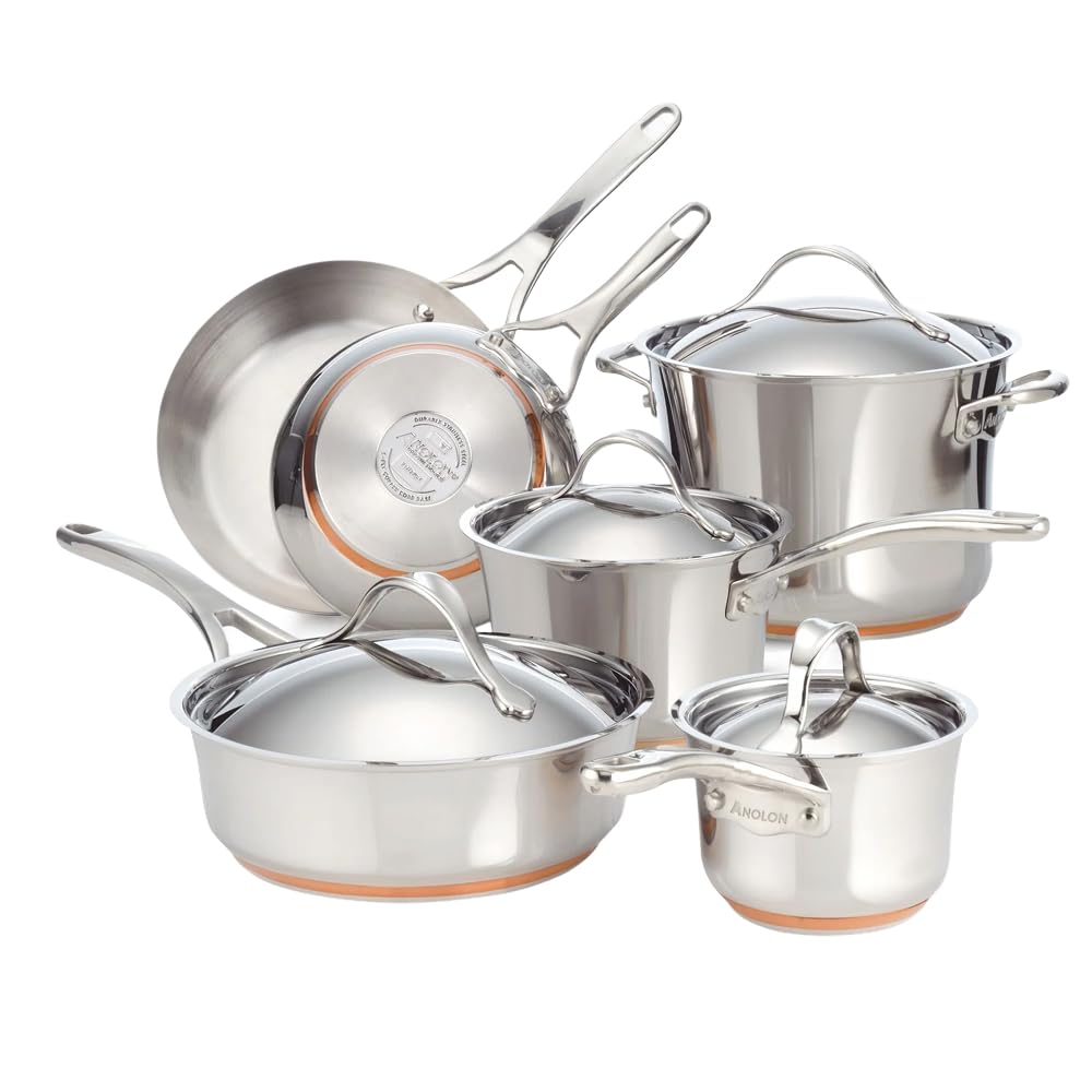 Anolon Nouvelle Stainless Stainless Steel Frying Pan / Fry Pan / Stainless Steel Skillet with Lid - 12 Inch, Silver