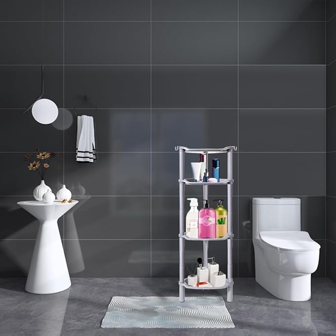 4 Tier Shower Caddy Corner,Plastic Shower Shelf Organizer for Inside Bathroom, Bathtub, Shower Pan, 13.5 x 10 x 33.5 Inches,Grey(Round Slot Grey 4 Tier)